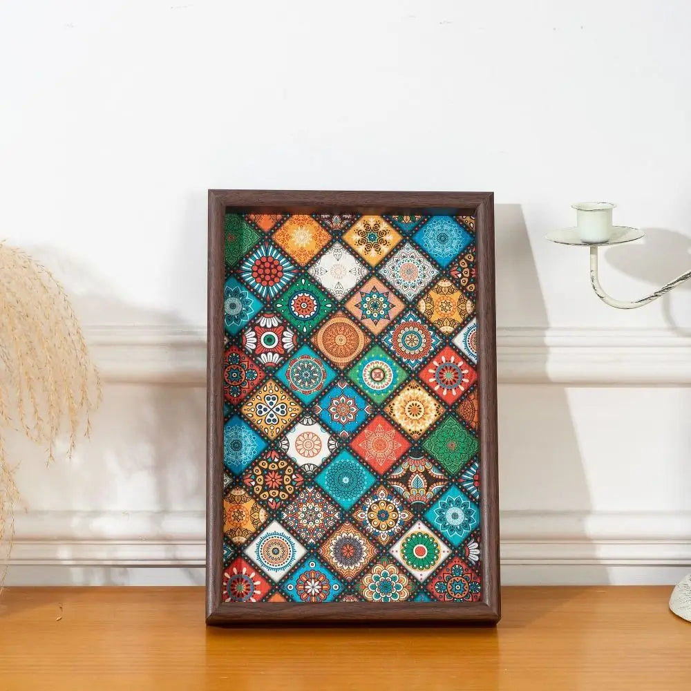 Bohemian Mosaic-Pattern Wooden Tray | 30 × 20 cm