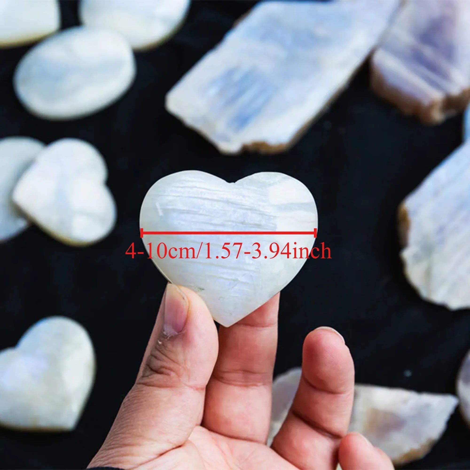 Blue Moonstone Heart Palm Stone | Hand-Carved · Love, Intuition & New Beginnings