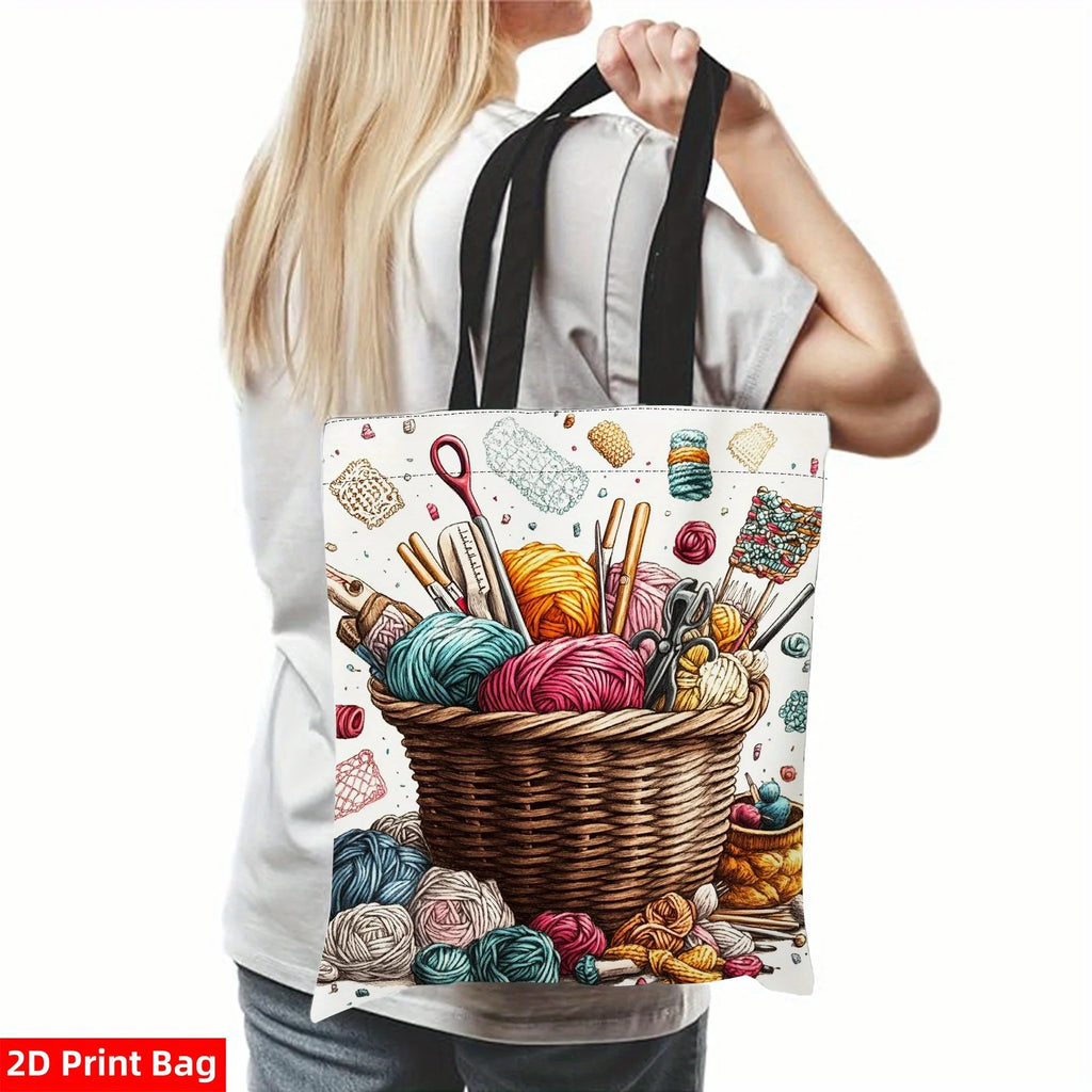 Knitting & Crochet Craft Tote Bag | Boho Yarn Lover Shoulder Bag