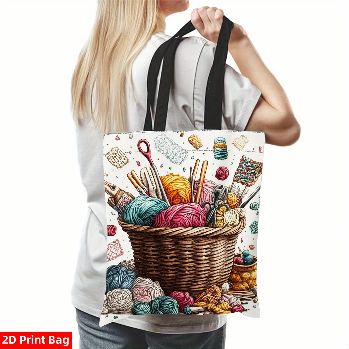 Knitting & Crochet Craft Tote Bag | Boho Yarn Lover Shoulder Bag