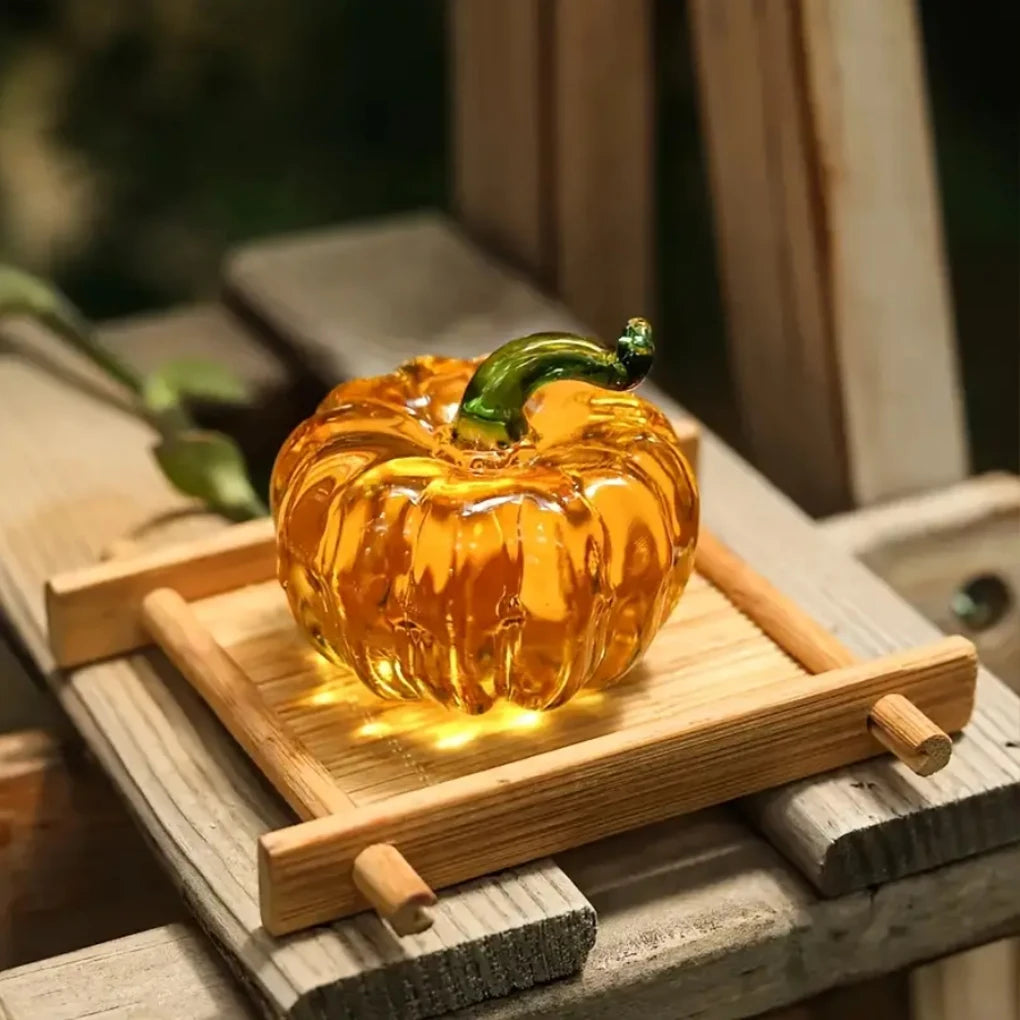 Handmade Crystal Glass Pumpkin Figurine | Halloween & Autumn Home Decor