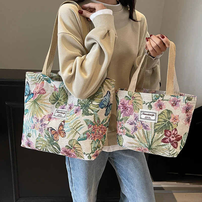 Floral Canvas Shoulder Tote | Four Colors & Two Sizes