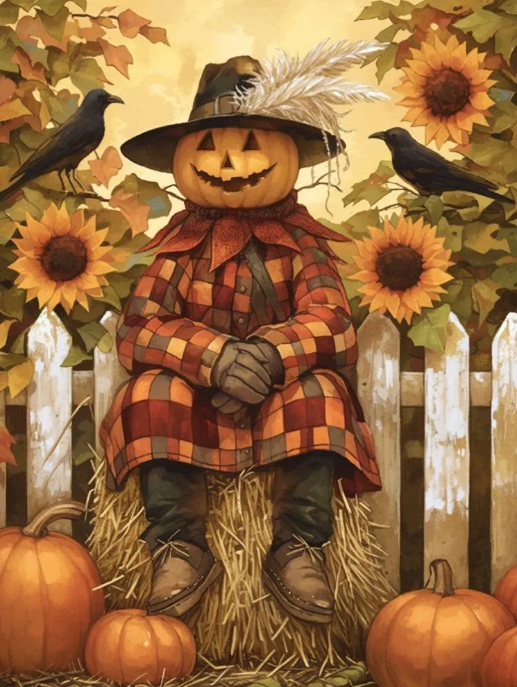 Halloween Pumpkin & Autumn Scenery 5D Diamond Painting Kit — Full Round Drill DIY Craft