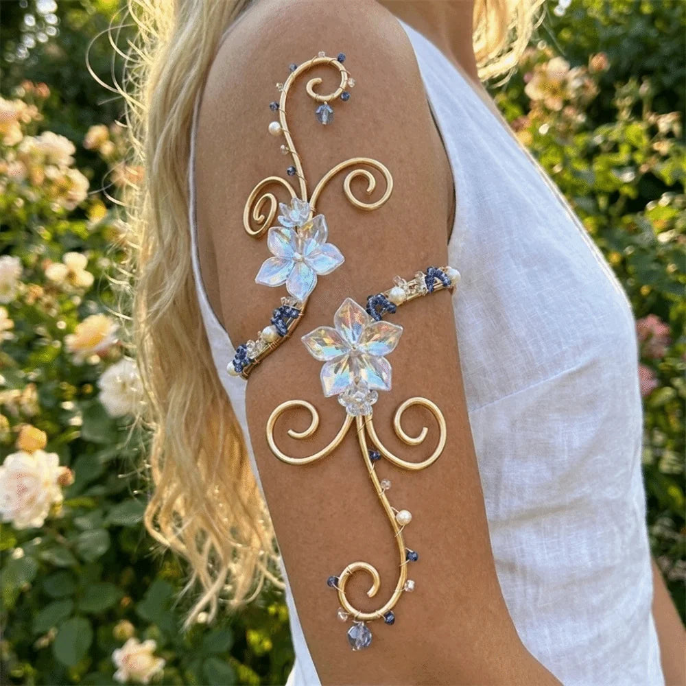 Hollow Iris Flower Arm Cuff | Vintage Floral Bracelet | Boho Festival Jewelry