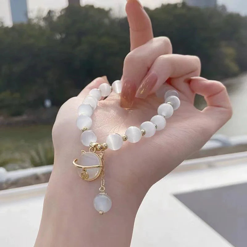 Cat Charm Beaded Bracelet