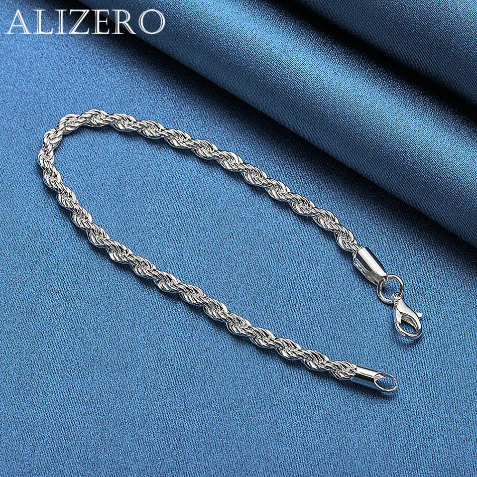 925 Sterling Silver 4mm Twist Rope Chain Bracelet – Classic Fine Jewelry for Women