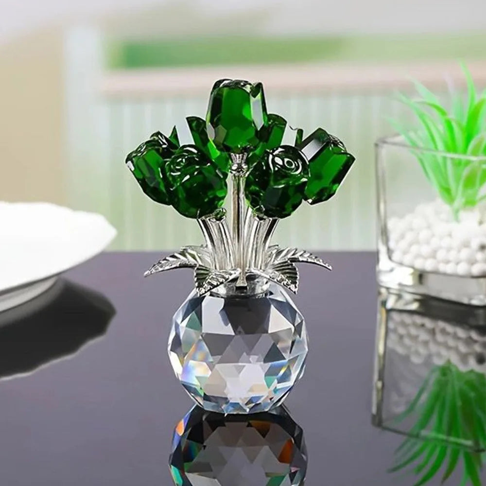 Crystal Rose Bouquet Sculpture — Handmade Rainbow Light Ornament
