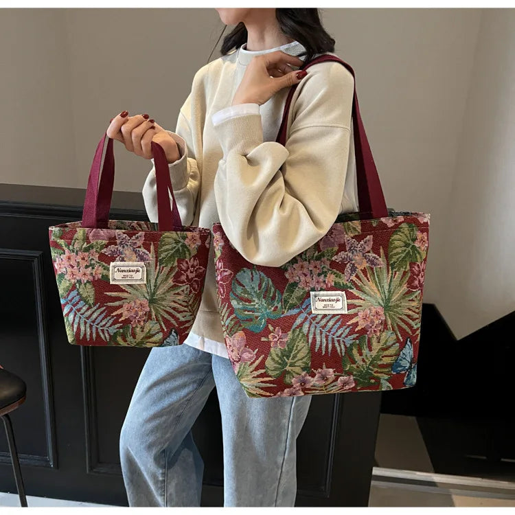Floral Canvas Shoulder Tote | Four Colors & Two Sizes