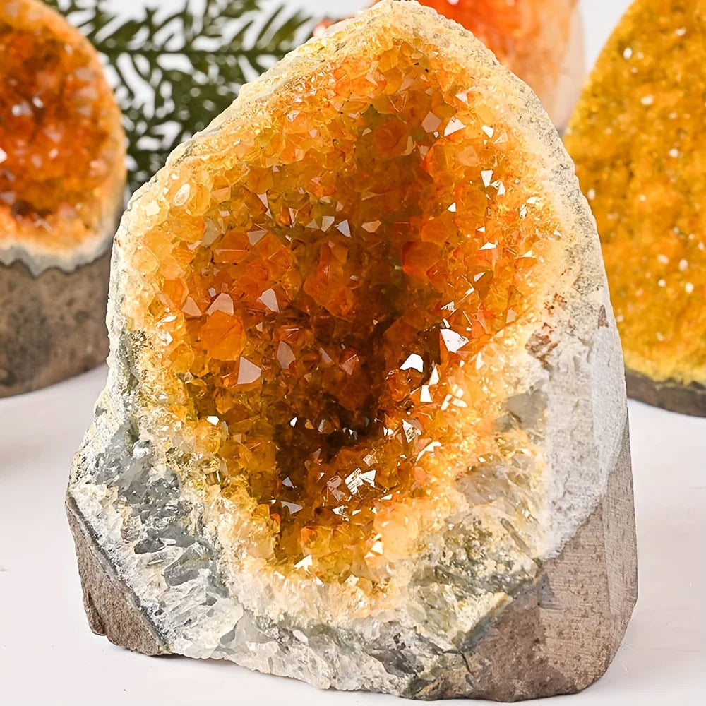 Citrine Crystal Cluster Geode — Hand Polished Electroplated Natural Mineral Specimen