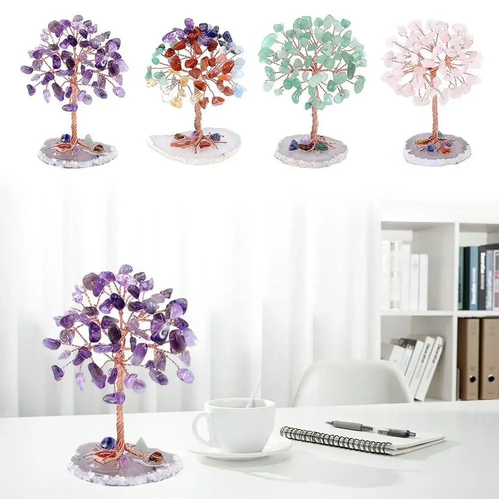Crystal Money Tree — Feng Shui Gemstone Tree with Agate Slice Base