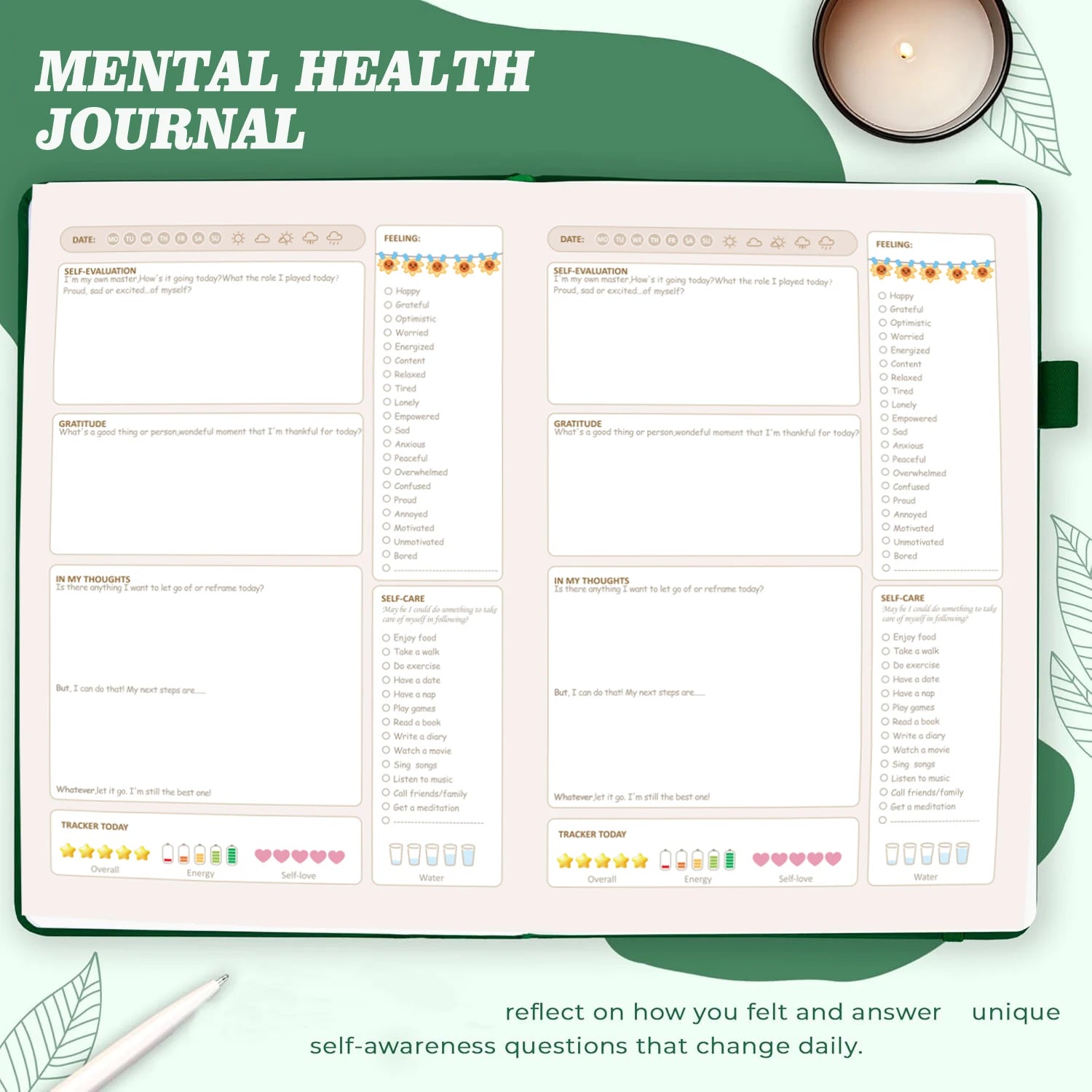 92-Day Mental Health Journal | Mood Tracker & Daily Self-Care Affirmations