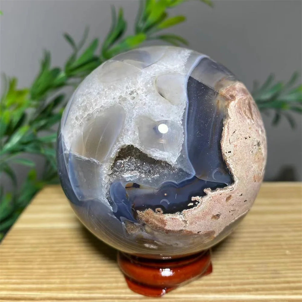 Natural Agate Crystal Sphere with Stand | Hand-Selected · Unique Flash Stone