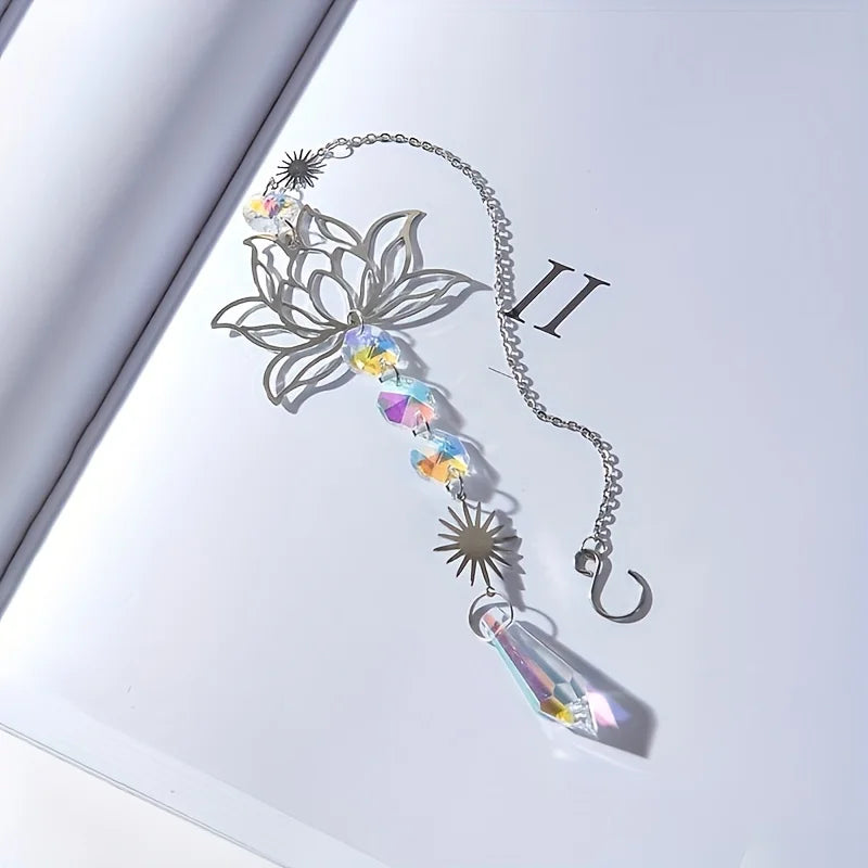 Metal Lotus Crystal Suncatcher Charm Pendant