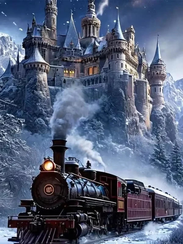 Fantasy Castle Express | Winter Train 5D Diamond Painting Kit