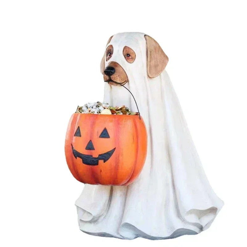 Halloween Resin Cat & Dog Pumpkin Figurine Decor