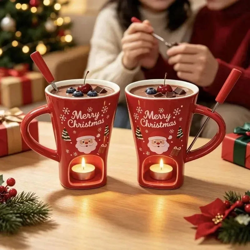 Merry Little Dip Ceramic Christmas Fondue Cup with Fork
