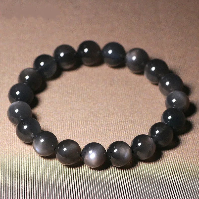 Natural Black Sunstone Bead Bracelet | Round Crystal Gemstone | 7mm–10mm