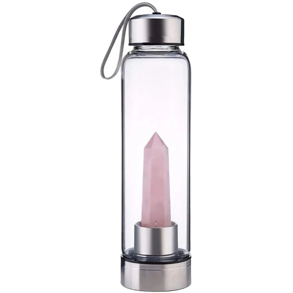 Crystal Infused Glass Water Bottle | Removable Gem Wand