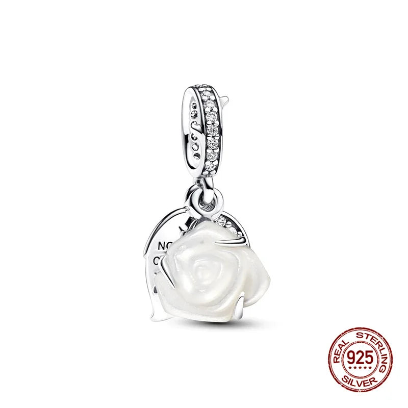 925 Sterling Silver Floral Charm Bead | Roses, Flowers & Lucky Clover for Bracelets & Necklaces