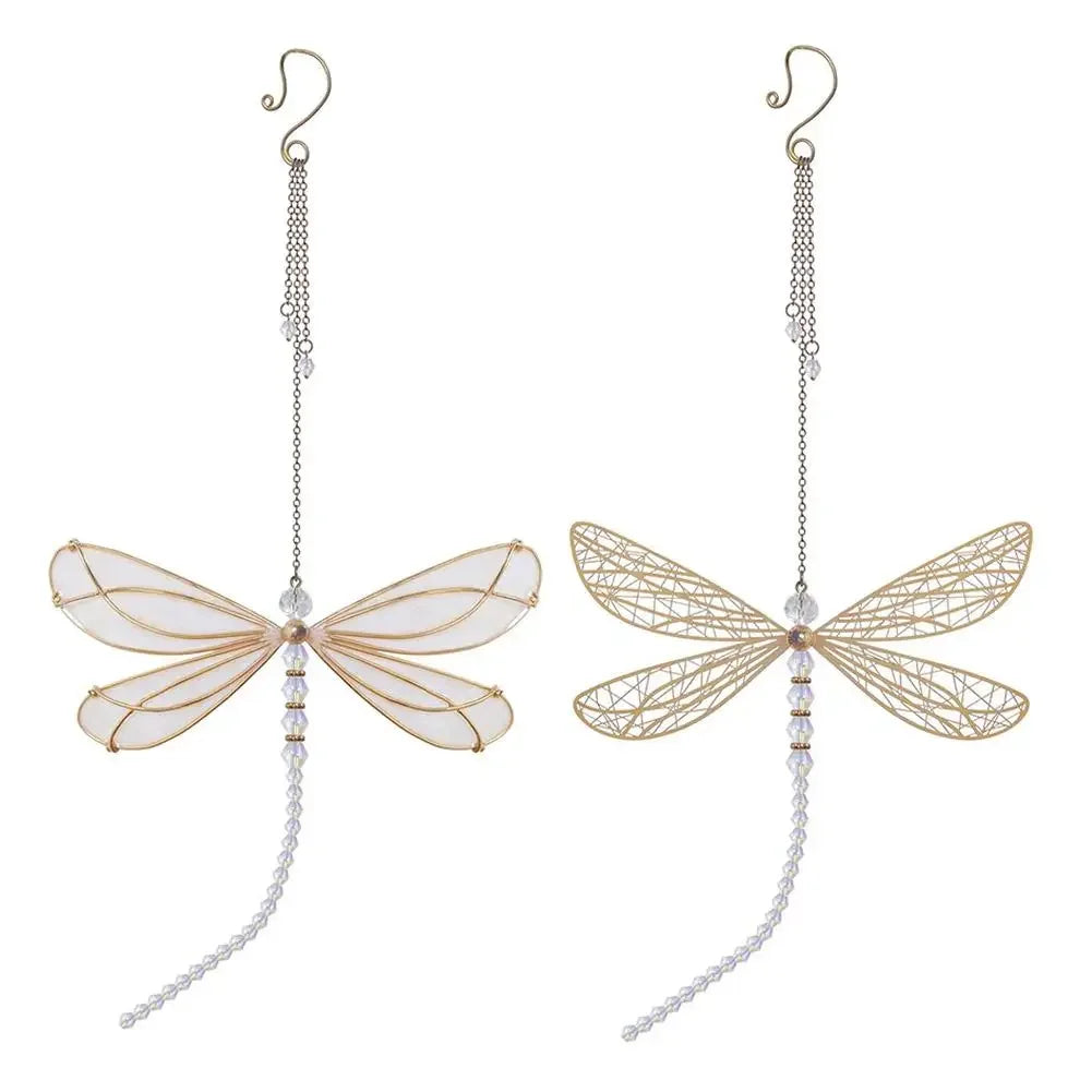 Golden Dragonfly Crystal Suncatcher Wind Chime Pendant