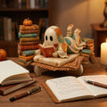 Ghost Reading Book Wooden Figurine | Rustic Farmhouse Halloween Decor for Book Lovers