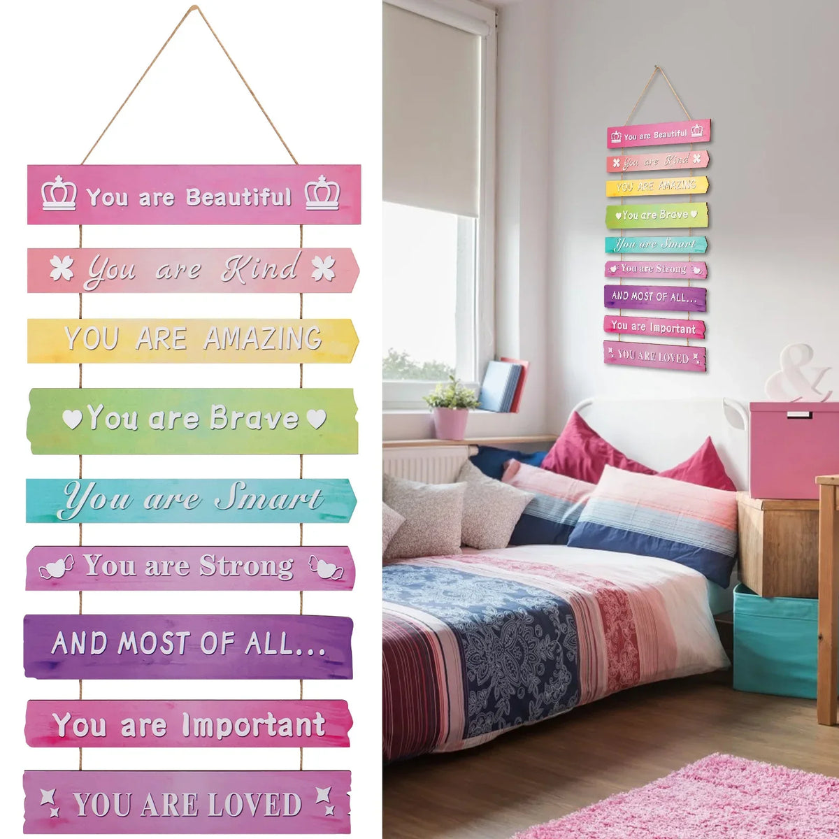 Kids Inspirational Wooden Wall Art — Space & Dream Themed Bedroom Decor