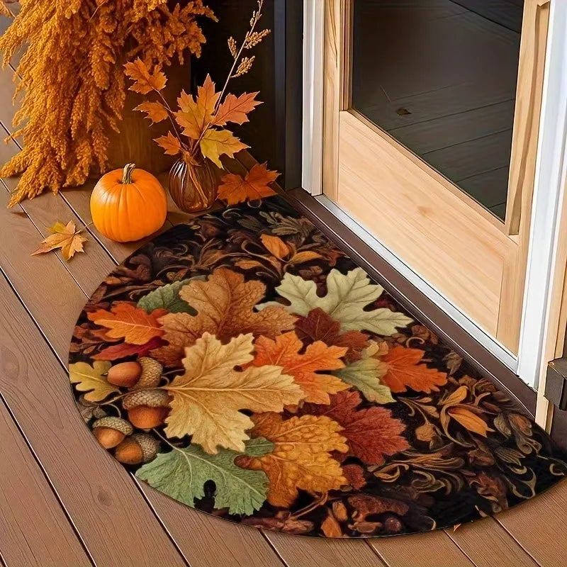 Autumn Maple Leaf Half-Circle Floor Mat