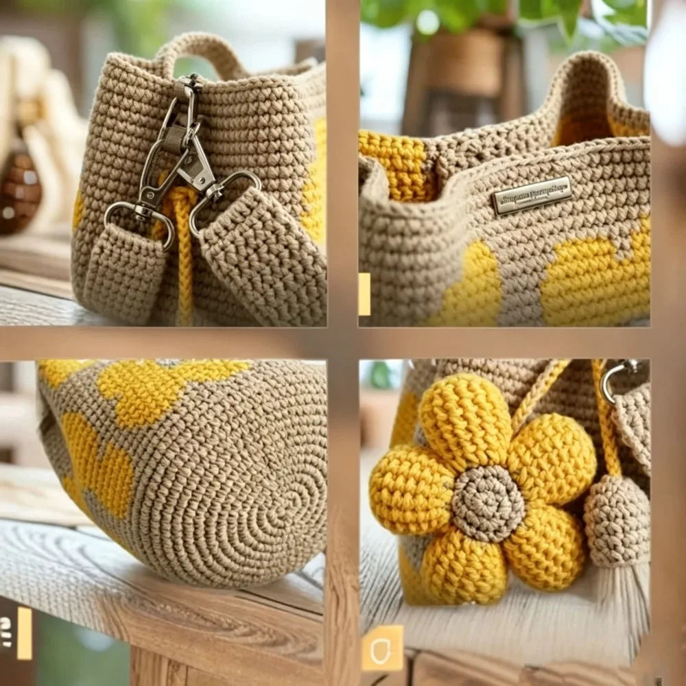 Boho Floral Crochet Bucket Bag | Handwoven Tassel Shoulder & Crossbody Purse in Blue or Yellow