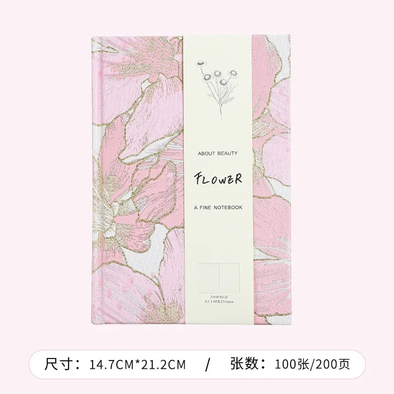 Peony Fabric Hardcover Journal | A5 Lined Notebook with Golden Glitter Floral Design