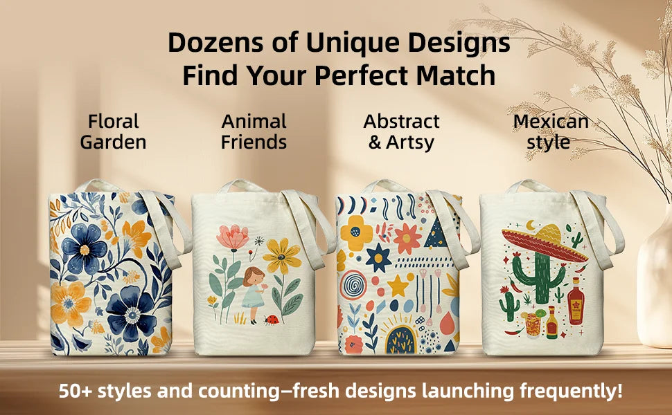Floral Canvas Tote Bag | Zippered Women's Bag for Work, Shopping & Everyday