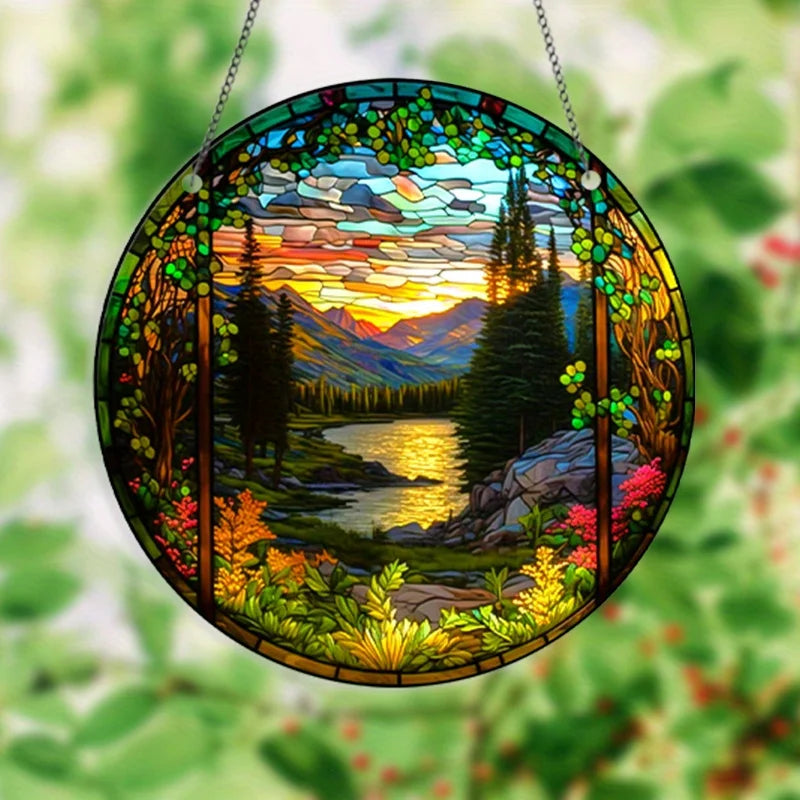 Stained Glass Acrylic Suncatcher | Round Window Hanging