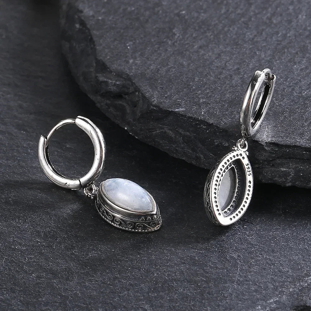 Natural Moonstone Drop Earrings | Silver Plated | Boho Ethnic Dangle