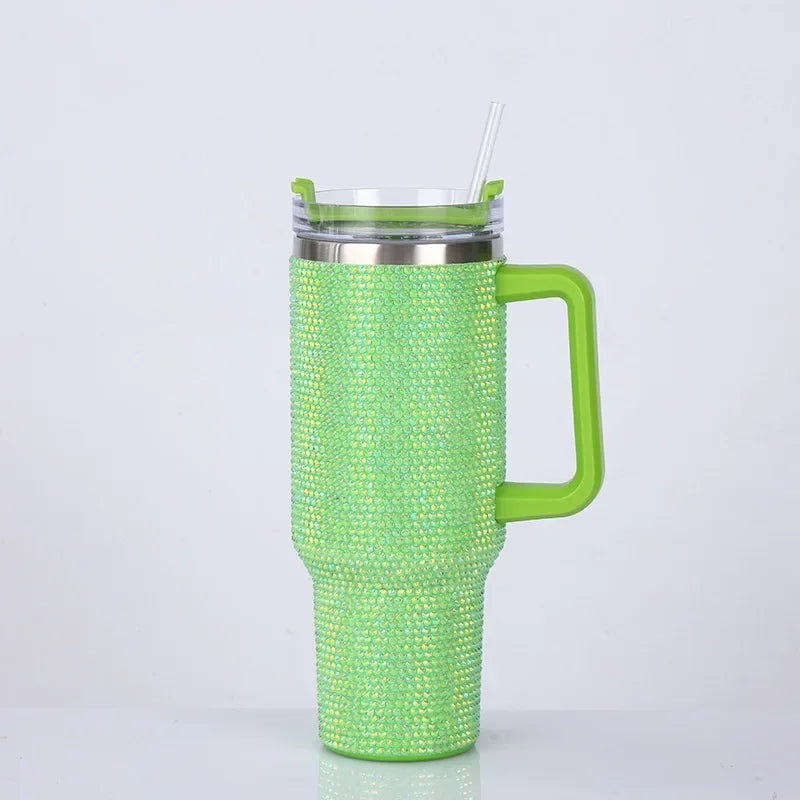 40oz Rhinestone Diamond Tumbler | Shiny Glitter Travel Cup with Straw