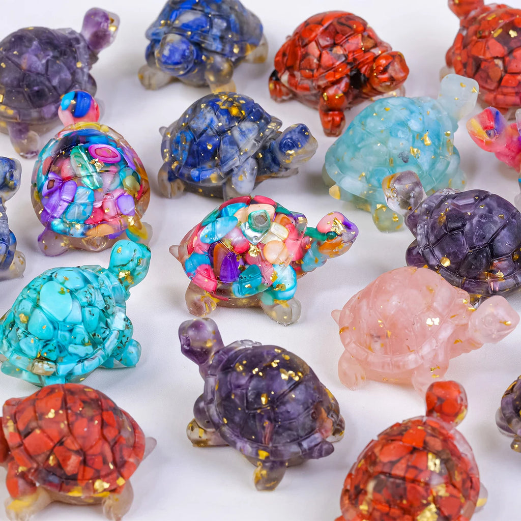 Natural Crystal Stone Turtle Statue — Reiki Figurine & Feng Shui Decor