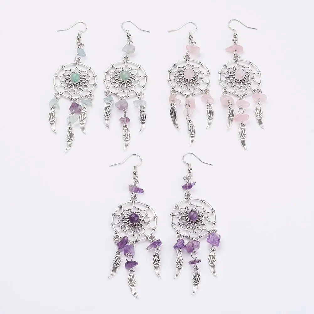 Crystal Stone Dream Catcher Keychain — Boho Bag Charm for Women