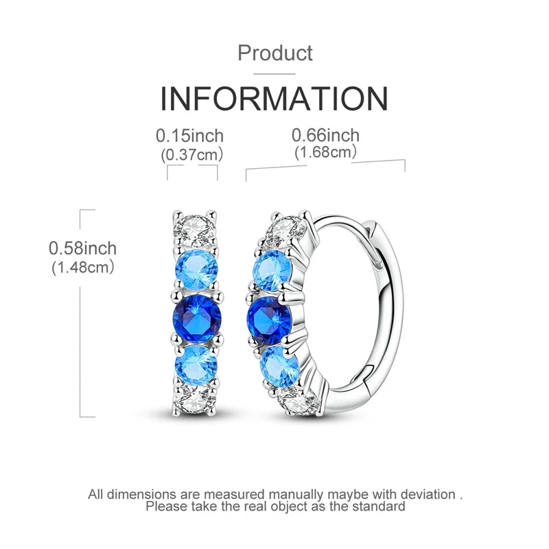925 Sterling Silver Multi Blue Hoop Earrings