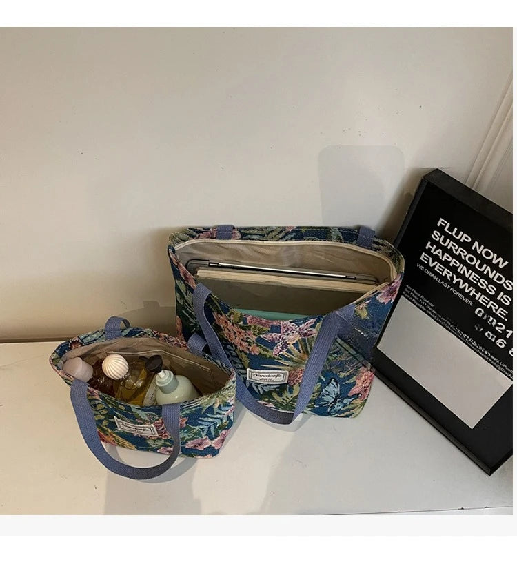 Floral Canvas Shoulder Tote | Four Colors & Two Sizes