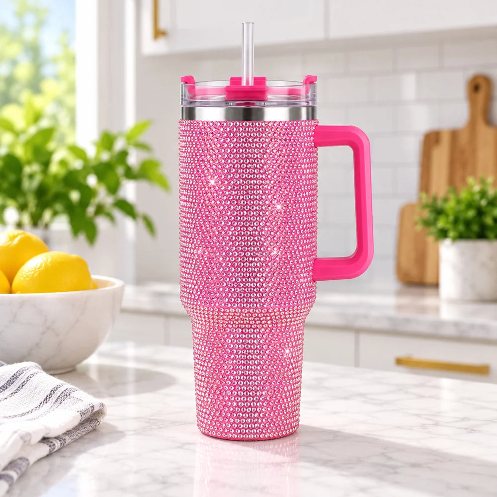 Rhinestone Sparkle Insulated Tumbler with Handle | 40 oz