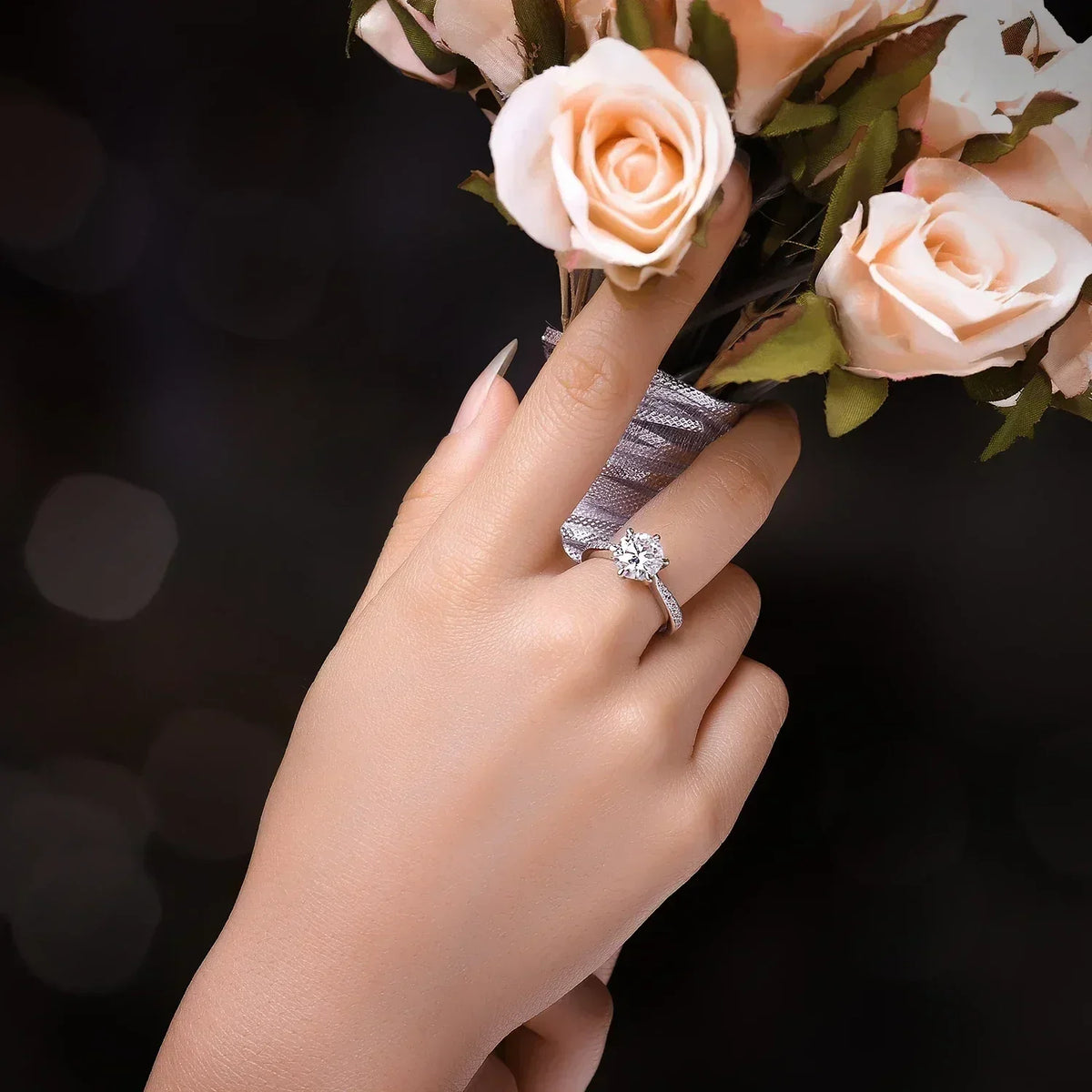 Starlight Round Moissanite Sterling Silver Ring