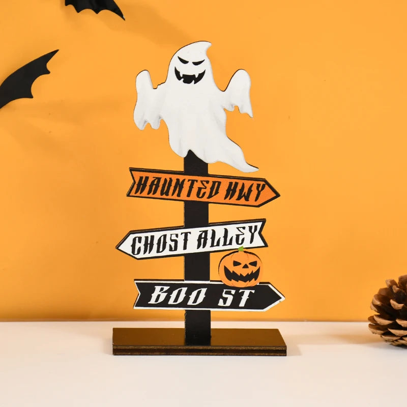 Halloween Wooden Ornament | Ghost & Pumpkin Desktop Decor