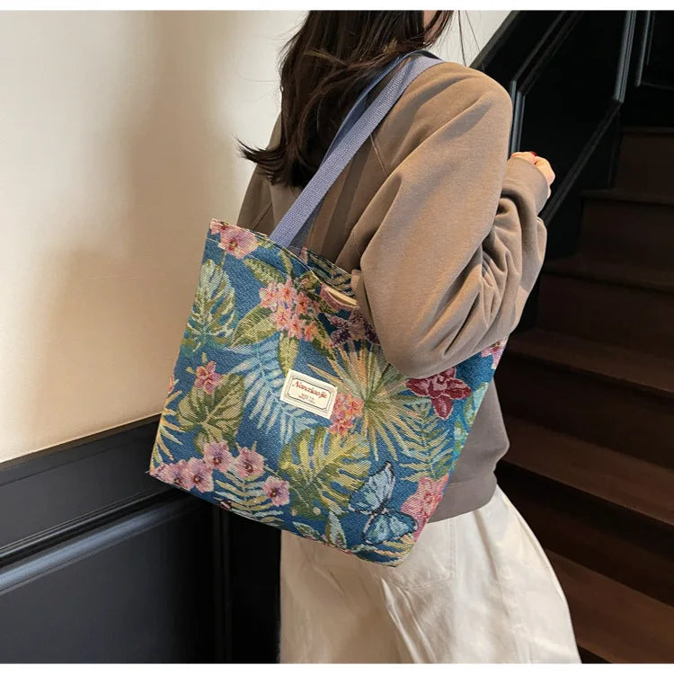 Floral Canvas Shoulder Tote | Four Colors & Two Sizes