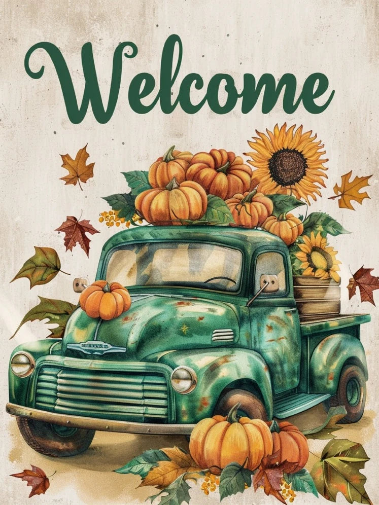 Halloween Pumpkin & Autumn Scenery 5D Diamond Painting Kit — Full Round Drill DIY Craft