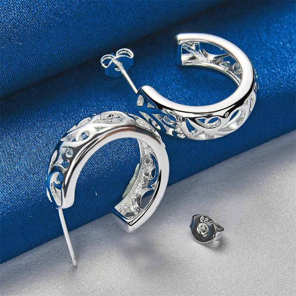 Hollow-Pattern Stud Earrings | Silver Style