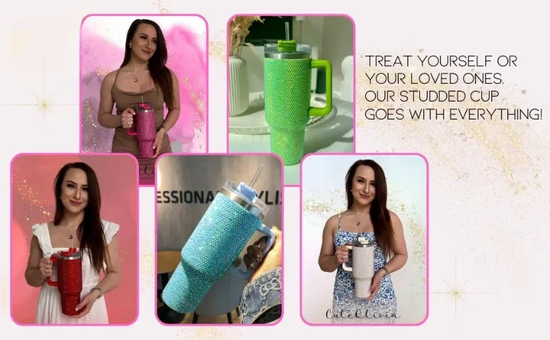 40oz Rhinestone Diamond Tumbler | Shiny Glitter Travel Cup with Straw