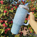 40oz Pearl & Rhinestone Tumbler | Vacuum Insulated Wide Handle Car Cup