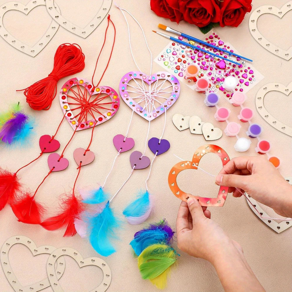 Wooden Heart Dream Catcher DIY Kit — Boho Craft Set with Feathers & Wool