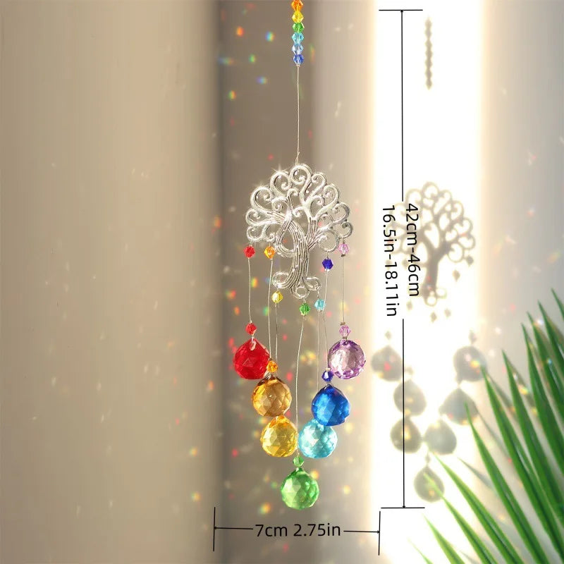 Tree of Life Crystal Suncatcher | Rainbow Prism Hanging Ornament for Window & Garden