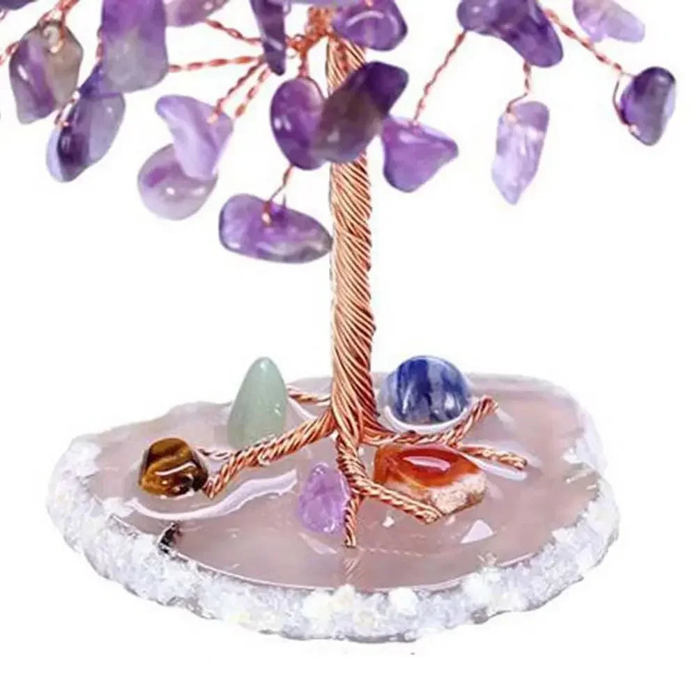 Crystal Money Tree — Feng Shui Gemstone Tree with Agate Slice Base