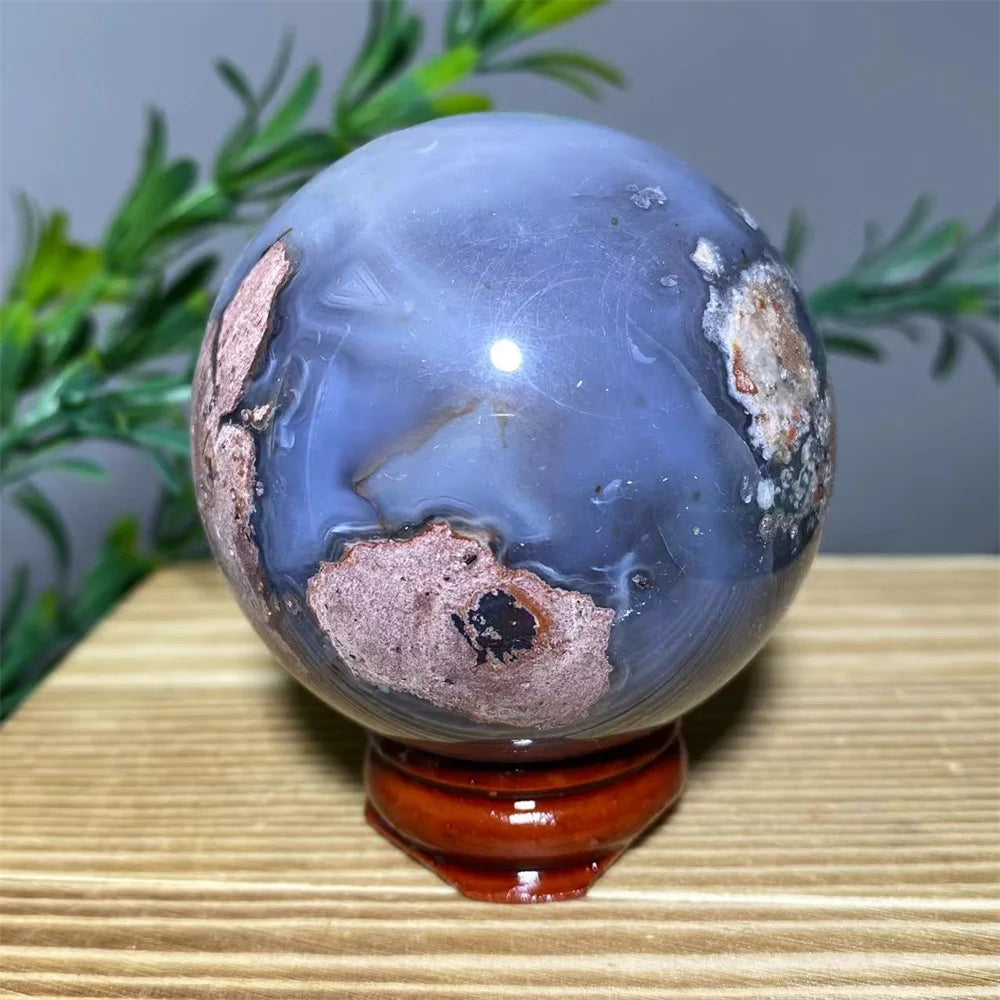 Natural Agate Crystal Sphere with Stand | Hand-Selected · Unique Flash Stone