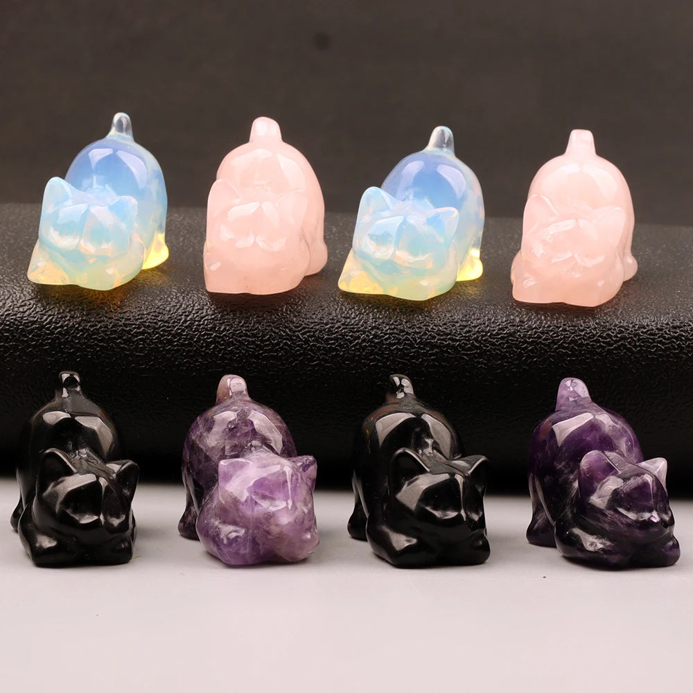 Carved Crystal Cat Figurine — Natural Stone Chakra Decor